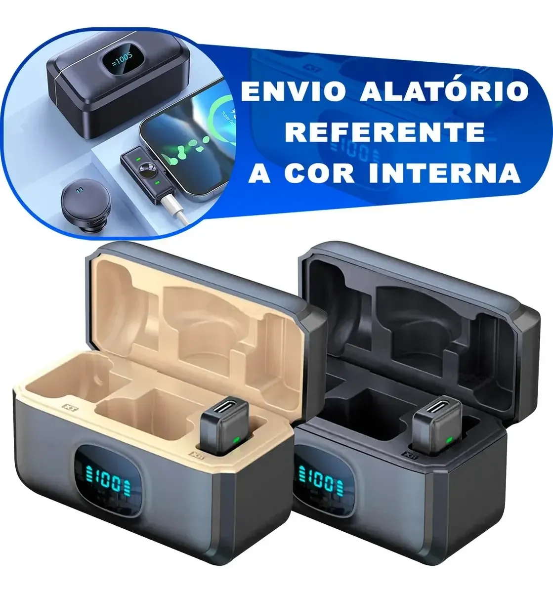 Estojo carregador do microfone VOZLY com display de bateria